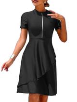 Vestido de natação ZAFUL Rash Guard de manga curta, 2 peças, preto, feminino