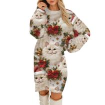 Vestido de Natal genérico feio com estampa de árvore de Natal bege