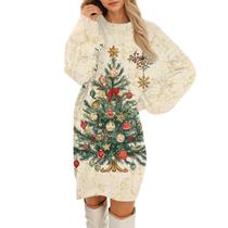 Vestido de Natal genérico fofo com estampa de árvore de Natal