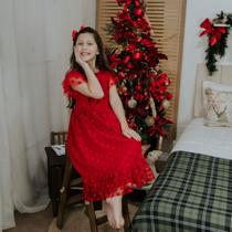 Vestido de Natal GiBella Luna Tule Poá Vermelho