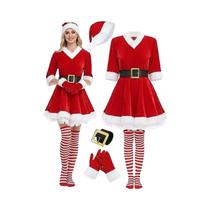 Vestido De Natal Vermelho De Veludo Para Mulheres Fantasia De Festa Com Chapéu Luvas Meias Cinto Vestido De Natal Vermelho De Veludo Para Mulheres Fantasia De Festa Com Chapéu Luvas Meias Cinto