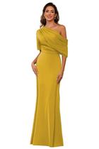 Vestido de noite BITALY, cetim, amarelo mostarda, mangas de sereia