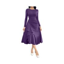 Vestido De Noite Elegante Em Cor Sólida Com Decote Redondo, Mangas Longas E Saia Em Cauda De Sereia, Vestido De Noite Elegante Em Cor Sólida Com Decote Redondo, Mangas Longas E Saia Em Cauda De Sereia,