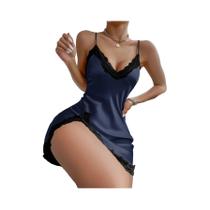 Vestido De Noite Feminino Com Decote Em V, Costas Descobertas, Fenda Lateral E Detalhes Em Renda De