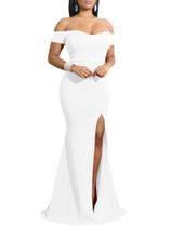 Vestido de noite feminino YMDUCH, sem ombros, branco dividido