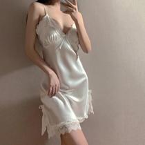 Vestido De Noite Sexy Feminino Em Renda Com Decote Em V, Sem Mangas, Em Cetim, Com Amarração, Roupa