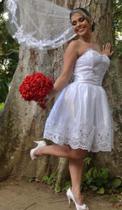 Vestido de noiva 15 anos curto casamento civil barra renda brilho - Partylight Atelier Das Noivas