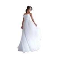 Vestido De Noiva Elegante Em Tule Com Cinto De Pérolas Brancas, Modelo A-line, Maxi Gown 2024