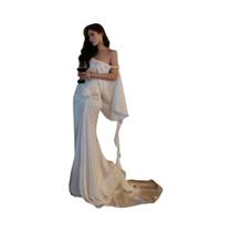 Vestido De Noiva Longo Elegante Sem Costas Para Mulheres Com Flores 3D, Decote Canoa E Franjas Vestido De Noiva Longo Elegante Sem Costas Para Mulheres Com Flores 3D, Decote Canoa E Franjas