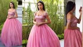 Vestido de noiva ou 15 anos com alça renda saia com 6 metros de roda rosa p - PARTYLIGHT ATELIER DAS NOIVAS