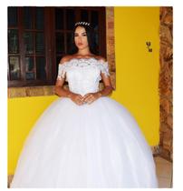 Vestido de noiva ou 15 anos modelo princesa ombro a ombro com saia 6 metros de abertura - PARTYLIGHT ATELIER DAS NOIVAS