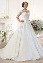 Vestido De Noiva Peito De Renda Manga 3/4 Elegante