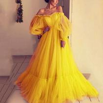 Vestido De Noiva Princesa Rosa Amarelo Azul Claro De Manga Comprida Com Detalhe No Ombro Para
