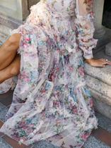 Vestido De Outono Elegante E Luxuoso Com Mangas De Renda E Estampa Em Tule Para Mulheres Vestido De Outono Elegante E Luxuoso Com Mangas De Renda E Estampa Em Tule Para Mulheres
