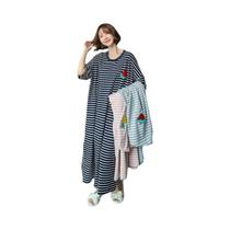 Vestido De Pijama Listrado plus Size Com Estampa De Desenho Animado Feminino De Verão Com Manga Vestido De Pijama Listrado plus Size Com Estampa De Desenho Animado Feminino De Verão Com Manga