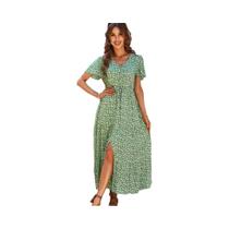 Vestido De Praia Boêmio Casual Longo Com Estampa Floral Vintage Para Mulheres
