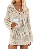 Vestido de praia com capa de maiô ANRABESS de crochê com decote em V