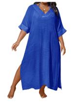 Vestido de praia com capa WDIRARA feminino plus size azul royal Vestido de praia com capa WDIRARA feminino plus size azul royal