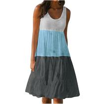 Vestido de praia feminino, moda, férias, verão, emenda, estampa, sem mangas Vestido de praia feminino, moda, férias, verão, emenda, estampa, sem mangas