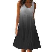 Vestido de praia feminino, moda, férias, verão, gradiente, estampa, sem mangas Vestido de praia feminino, moda, férias, verão, gradiente, estampa, sem mangas