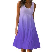 Vestido de praia feminino, moda, férias, verão, gradiente, estampa, sem mangas Vestido de praia feminino, moda, férias, verão, gradiente, estampa, sem mangas