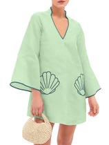 Vestido de praia Fnortc feminino Shell bordado verde