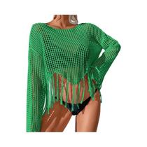 Vestido De Praia Longo Com Franjas E Costas Descobertas Para Mulheres, Moda De Verão Com Proteção