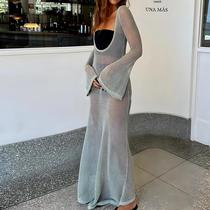 Vestido De Praia Longo De Malha Sem Costas Para Mulheres, Transparente, Com Proteção Solar