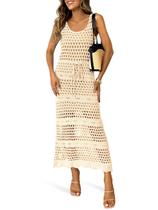 Vestido de praia Saodimallsu de crochê sem mangas para mulheres Vestido de praia Saodimallsu de crochê sem mangas para mulheres