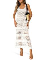 Vestido de praia Saodimallsu sem mangas com cordão branco Vestido de praia Saodimallsu sem mangas com cordão branco