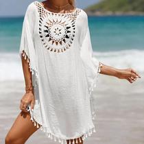 Vestido De Praia Sexy De Crochê Para Mulheres, Roupa De Banho De Verão, Camisa De Cobertura