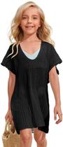 Vestido de praia SOLY HUX feminino com decote em V, crochê, preto, tamanho 150 Vestido de praia SOLY HUX feminino com decote em V, crochê, preto, tamanho 150
