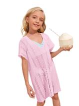 Vestido de praia SOLY HUX feminino com decote em V, crochê, rosa claro, 170 cm Vestido de praia SOLY HUX feminino com decote em V, crochê, rosa claro, 170 cm