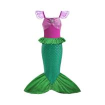 Vestido de Princesa Ariel - Pequena Sereia - Manga Curta em Tule para Festa Infantil