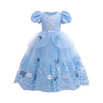 Vestido De Princesa Azul Borboleta Para Meninas, Elegante Vestido De Festa Cinderela Para O Verão