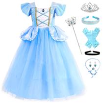 Vestido de princesa azul Fengligoo para meninas de 5 a 6 anos