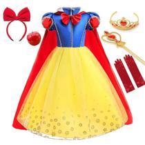 Vestido De Princesa Branca De Neve Para Meninas Com Capa, Fantasia De Cosplay Para Crianças, Vestido