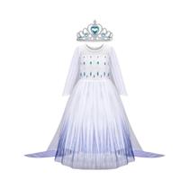 Vestido De Princesa Branco Da Disney Elsa Frozen Para Meninas, Manga Longa, Renda, Fantasia De