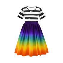 Vestido De Princesa Com Estampa De Arco-Íris E Listras Para Meninas Com Faixa Na Cabeça Fantasia De Vestido De Princesa Com Estampa De Arco-Íris E Listras Para Meninas Com Faixa Na Cabeça Fantasia De