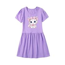 Vestido De Princesa Com Estampa De Gato Para Meninas, Manga Curta, Verão, 3-14 Anos, Fofo, Casual,
