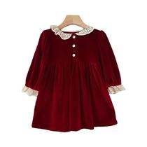 Vestido De Princesa Com Gola De Renda Vermelha Para Crianças De 1 a 6 Anos, Vestido De Festa De Vestido De Princesa Com Gola De Renda Vermelha Para Crianças De 1 a 6 Anos, Vestido De Festa De