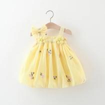 Vestido De Princesa Com Laço Bordado Em Malha Para Menina De Verão 0-3 Anos Vestido De Festa Fofo