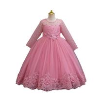 Vestido De Princesa Com Renda E Mangas Longas Para Meninas, Saia Tutu Com Laço, 4-12 Anos, Vestido Vestido De Princesa Com Renda E Mangas Longas Para Meninas, Saia Tutu Com Laço, 4-12 Anos, Vestido