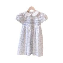 Vestido De Princesa De Algodão Com Estampa De Borboleta Azul E Manga Bufante Para Meninas Bebês,