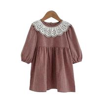Vestido De Princesa De Algodão Com Gola De Renda Para Meninas, Roupas Casuais Doces Para Crianças