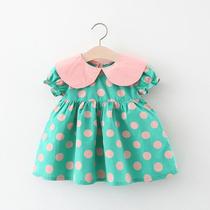 Vestido de Princesa de Bolinhas para Bebê - Verão, Manga Bolha e Lapela Grande