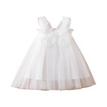 Vestido de Princesa de Malha para Meninas (1 a 5 anos) - Bordado, Laço e Manga Voadora