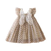 Vestido de Princesa de Malha para Meninas (1 a 5 anos) - Bordado, Laço e Manga Voadora