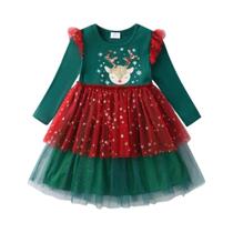 Vestido De Princesa De Manga Comprida Com Estampa De Floco De Neve Para Meninas, Natal, Ano Novo,