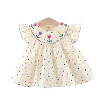 Vestido de Princesa de Manga Curta para Meninas (0-3 anos) - Vestido de Verão Bordado